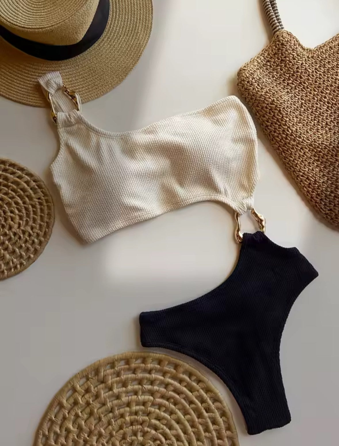 BLACK & WHITE SWIMSUIT GOLD