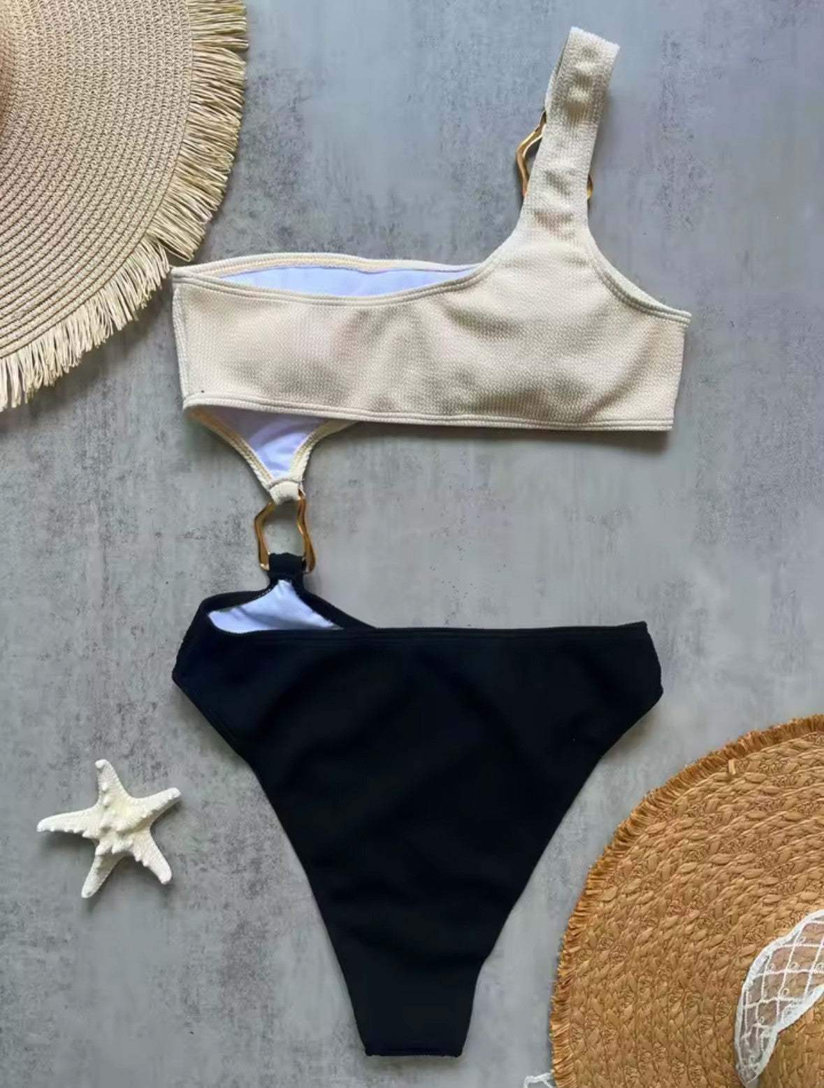 BLACK & WHITE SWIMSUIT GOLD